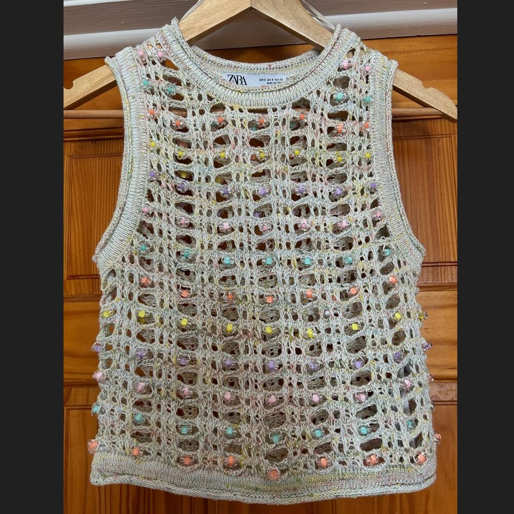Zara Crochet Top with Pastel Rainbow Beads
